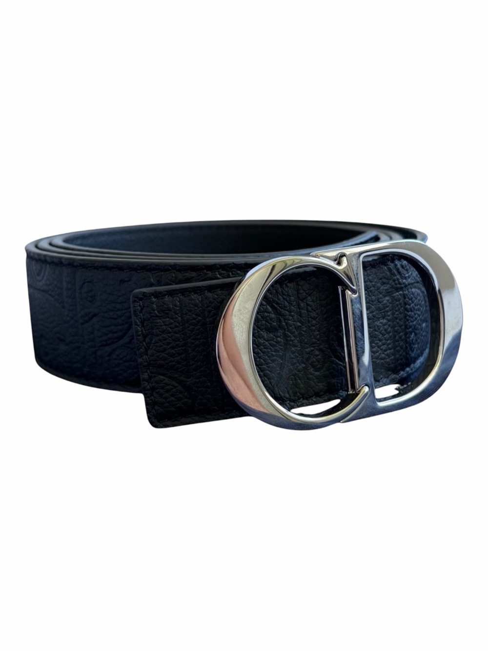Dior Men's Black Leather CD Logo Buckle Belt Silver Tone 95/38 New w Box and Bag